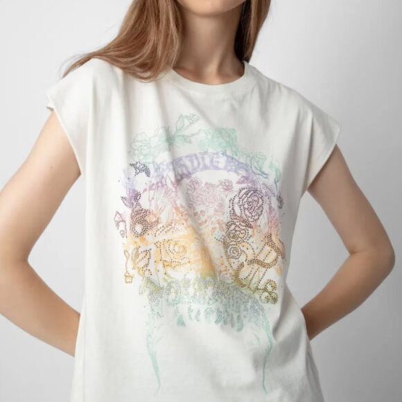 Zadig & Voltaire Cecilia Skull Reaper Strass T-shirt - Size S - Picture 1 of 8